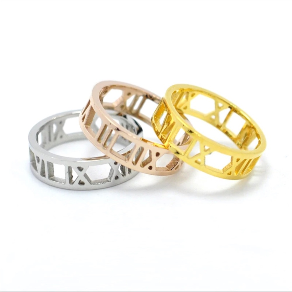 Roman Numeral Cut Out Ring in Rose, Gold & Silver - Picture 3 of 4